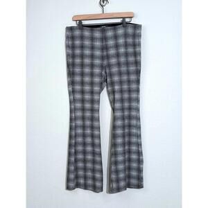 Maeve Anthropologie Plaid Flare Pants L Black White Retro 70s Knit High Rise